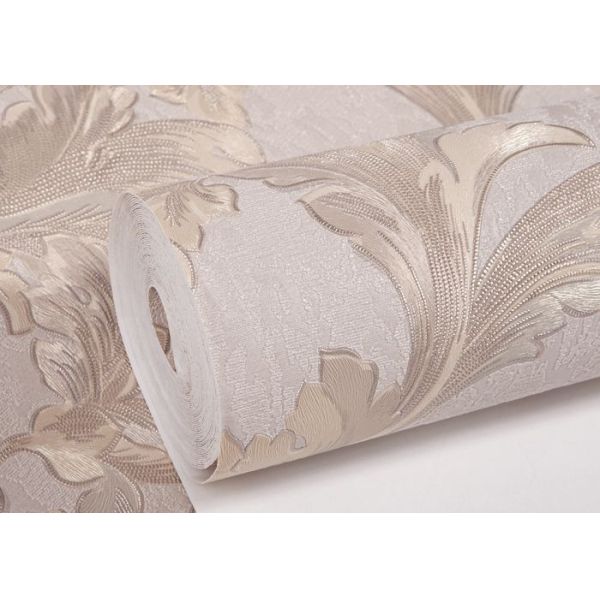 Grey Removable Embossed Floral Pattern Country Bathroom Wallpaper / Wall Coverings