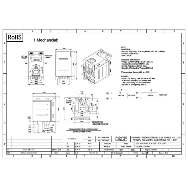 Stacked Over RJ45 To USB Connector Shielded USB B Type Integrated Magnetic 100Mb