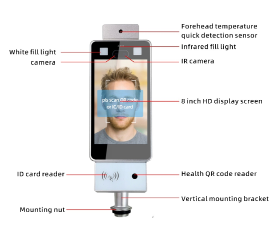 8 Inch Face Scan Body Temperature Detector , Facial Recognition Temperature Scanner