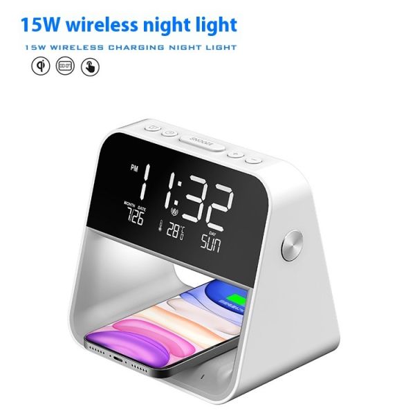 Multifunctional 15W Fast Charging Phone Charger Desk Lamp Touch Dimming Large Display Alarm Clock Night Light Dock