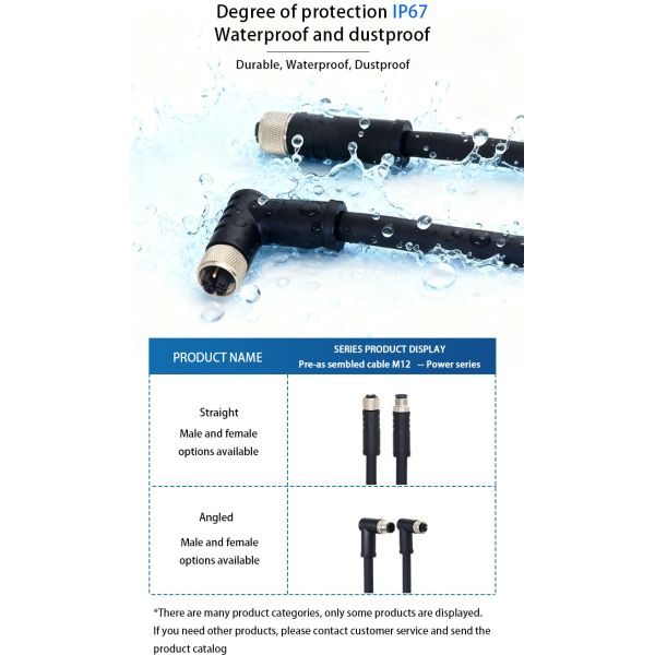 M12 connector 2M cable K-code IP67 protection used for industrial automation
