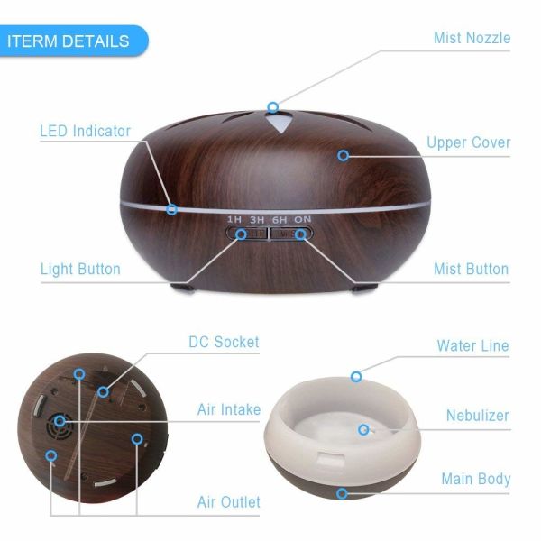 500ml Electric Aroma Diffuser wood Ultrasonic Air Humidifier cool Mist Aromatherapy for home
