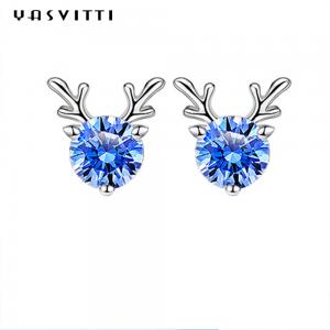 Buy cheap Christmas Jewelry Gift Fashion Small Deer Earrings Personality Blue White Rhinestone Luxury Ladies Earrings Jewelry product