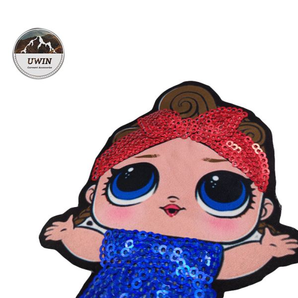 Durable LOL Doll Custom Woven Patches Sequin Material With Iron / Sewon Backing