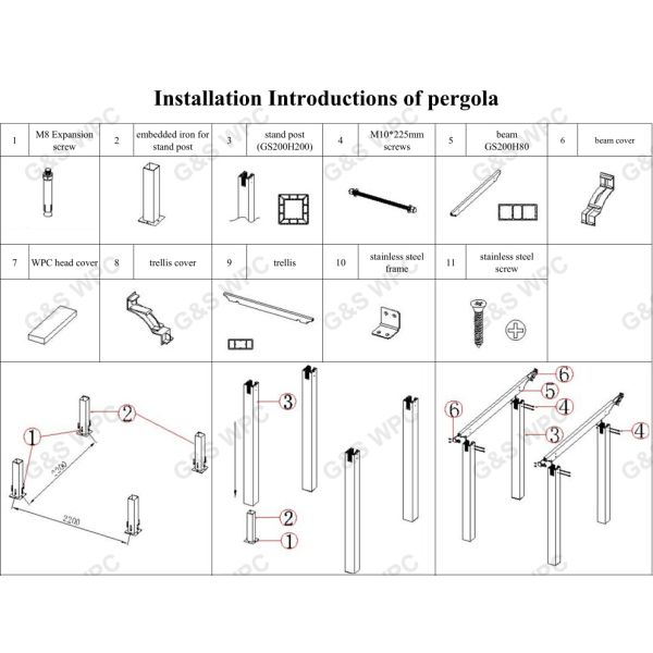 Anti Corrosion 5.4M WPC Pergola Wood Material 100% Recycled