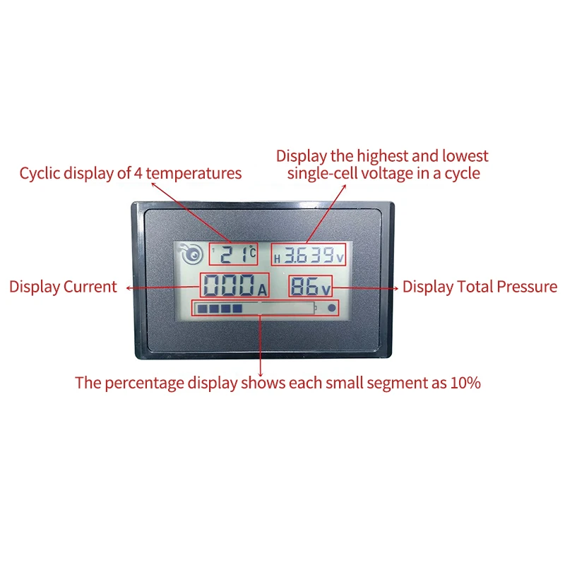 3.8" LCD Black Touch BMS Screen 4S-32S 24V-150V Li-Ion Bms Accessories