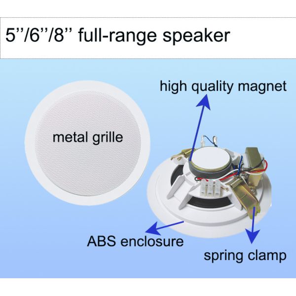 6W 100V 5-inch Full Range Speaker ABS Ceiling Speaker Plastic PA System With Spring Clamp OEM ODM