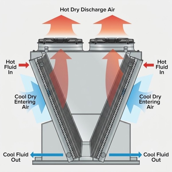 V-type Dry Cooler With AC Fans Suitable For Cooling Applications In Packaging Plants