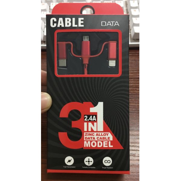 3 IN 1 SYNC AND CHARGE CABLE, LIGHTNING MICRO TYPE-C FOR ALL SMART PHONES CHARGING AND DATA TRANSFER