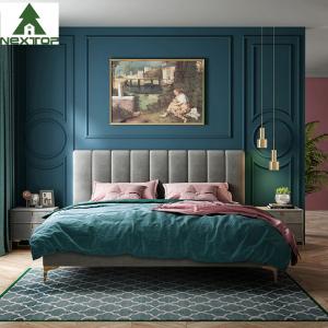 China Custom Size Wooden Double Bed Queen Platform King Size Fabric Bed Hotel Bedroom Furniture on sale