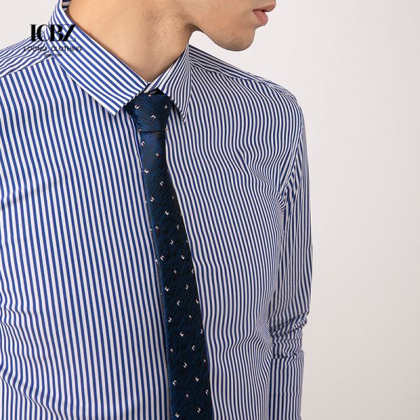Work Office Formal Navy 100% Cotton Strip Button Down Shirts Custom Contrast Color