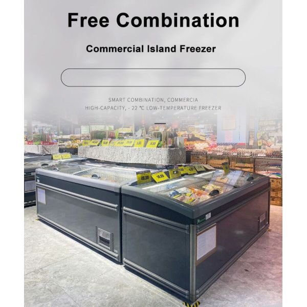 Supermarket Commercial Horizontal Frozen Food Storage Display Island Freezer Fridge