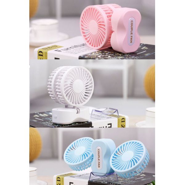 Double Fan Small Battery Operated Fan Mini Summer Cooler Low Noise Portable
