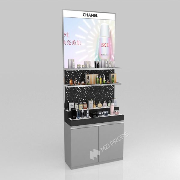 GDR02-BG01 Skincare Display Cabinet with LED Strip Lights and White Glass for Department Stores