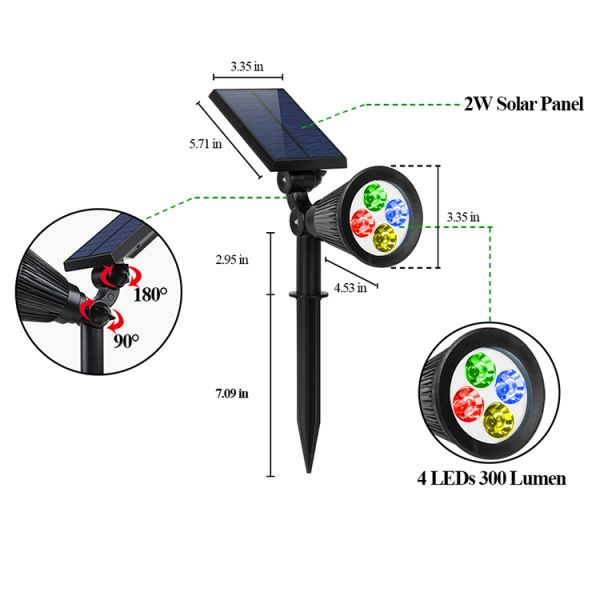 5000K RGB Color Changing Solar Landscape Lights IP44 200 Lumen Solar Path Lights