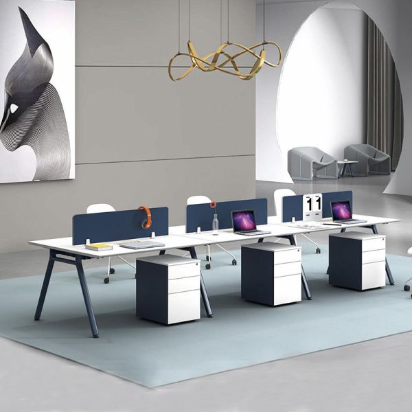 Workstation Desk Office Furniture Blue Wooden Workstation 4 Seat Office Computer Desk
