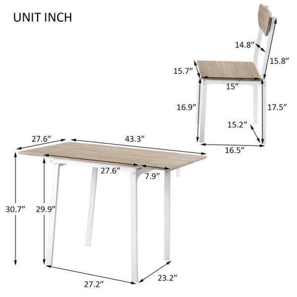5pcs Metal Dining Room Table And Chair Set With 1 Drop Leaf Dining Table 29.23lbs
