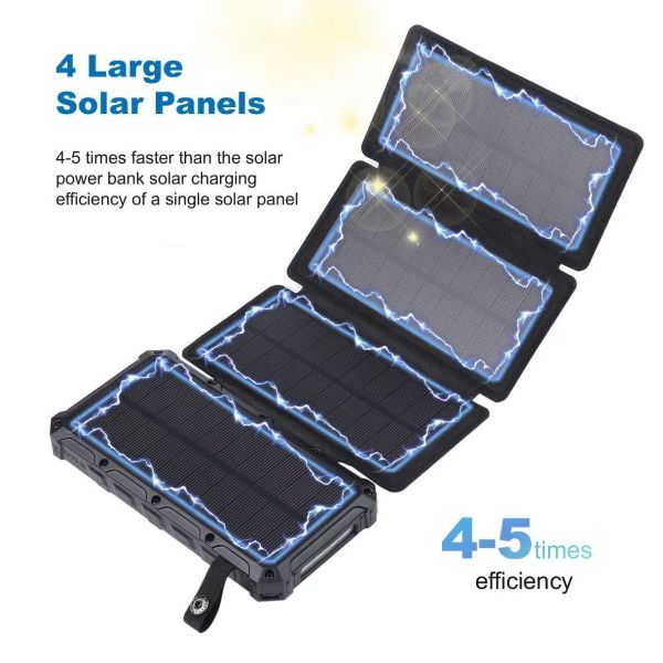 Outdoor Emergency Portable Usb Cell Phone Mobile Waterproof High Capacity 20000mah Waterproof Dual Usb Solar Phone Power Bank
