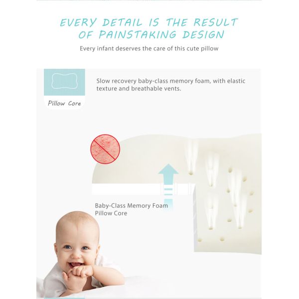 Organic Durable Baby Memory Foam Pillow Head Shaping Solid Pattern Type