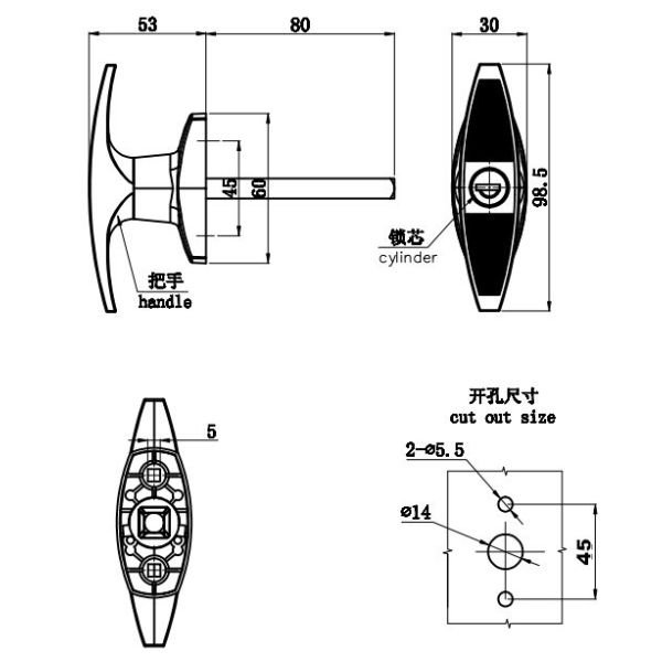 MEIGU MS316-A-1 Chrome Plated T Handle Locking Doorhardware T Shape Handle Gate Lock Shed Door