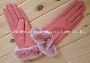 China Classic pink Adorable Party Wear Fur ladies'  Leather Gloves on sale