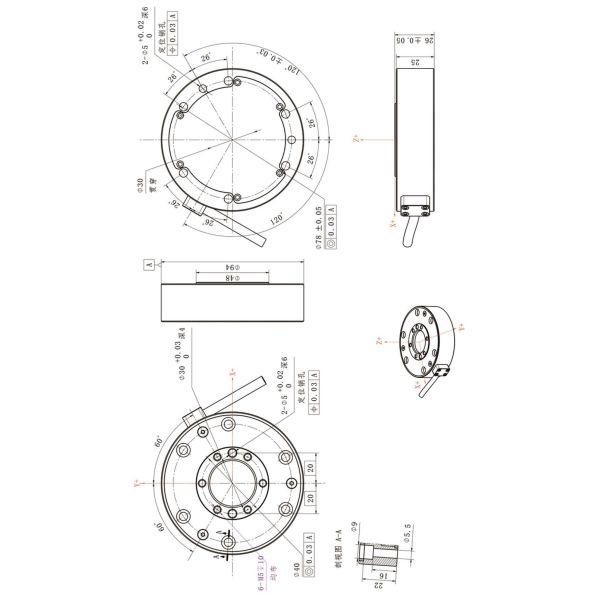 Analog Aluminum Multi Axis Force Torque Sensor , 200n Load Cell Sensor