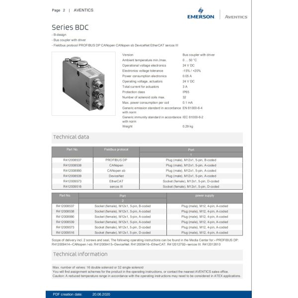 AVENTICS Series BDC Bus Coupler With Driver Streamlined Connectivity for Valve Systems