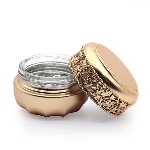 China Empty Luxury Glass Cosmetic Container Jar 30g 50g Gold Stamping Embossment Jar on sale