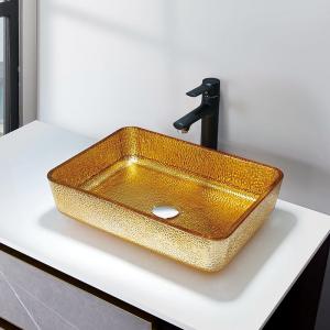 China Luxury Gold Rectangular Vessel Sinks 4.2 Inch Modern Deep Bathroom Sink Basin on sale