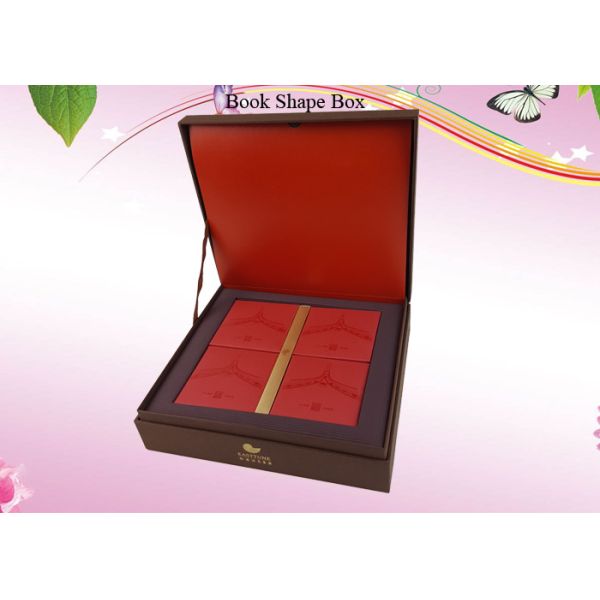 Book Shape Box Cardboard Material Red Color Creative Innovative OEM Design Cake Food Packing Paper Box