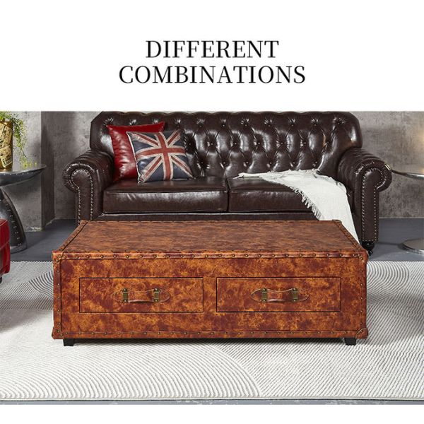 Nidea #303 American Retro Old Leather Suitcase Double Drawer Coffee Table Whiskey Bar for Hotel Personalized Coffee Home Furniture