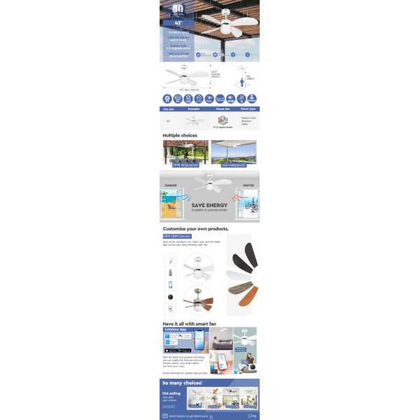 IP44 Waterproof Outdoor Ceiling Fan with Light Metal Lamp Body Material from 1stshine