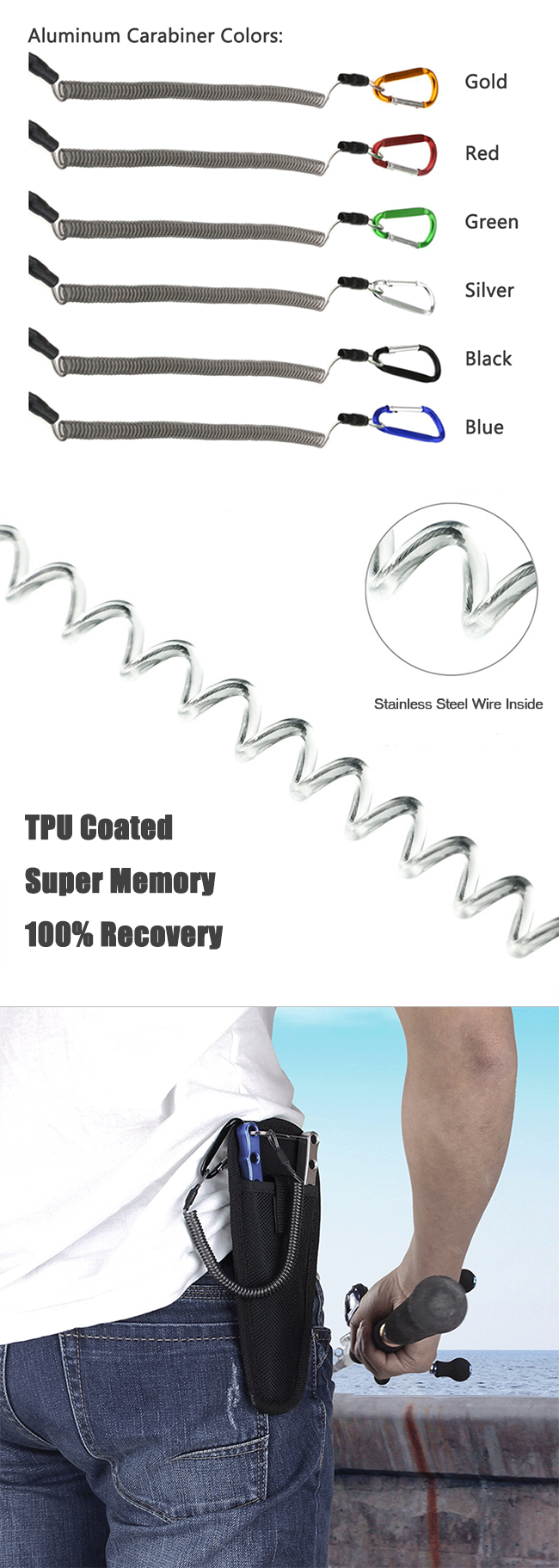 Spiral Style Tool Tether Lanyards Pliers Safety Steel Ropes Holder 15cm Long