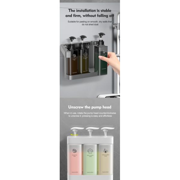 Multi Function Triple Wall Mounted Pump Soap Dispenser Refillable 500ml*3 Capacity