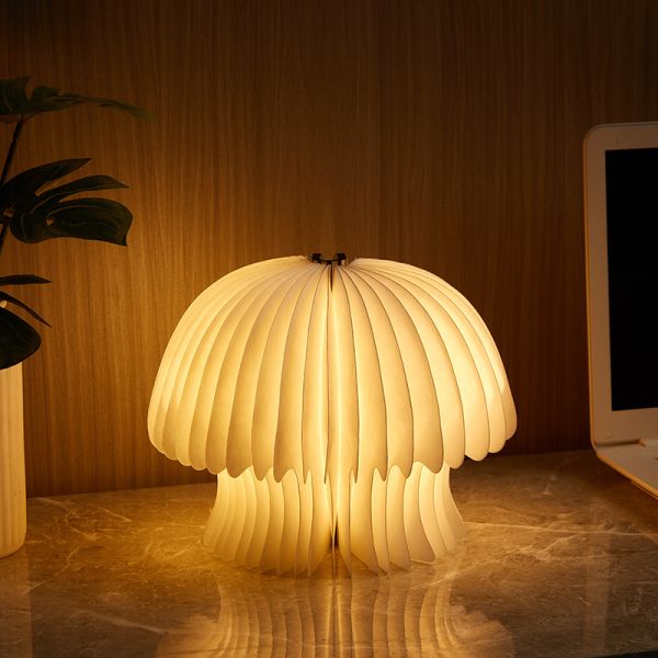 Wooden Foldable LED Table Mushroom Paper Lantern Small Reading Light