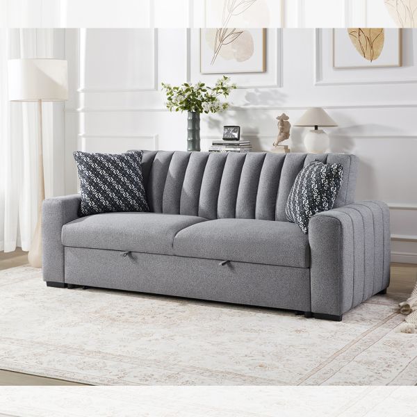 Queen Size Convertible Sleeper Sofa Bed, Comfortable Pull-Out Bed with Adjustable Backrest, Futon Sofa Bed, Gray Fabric
