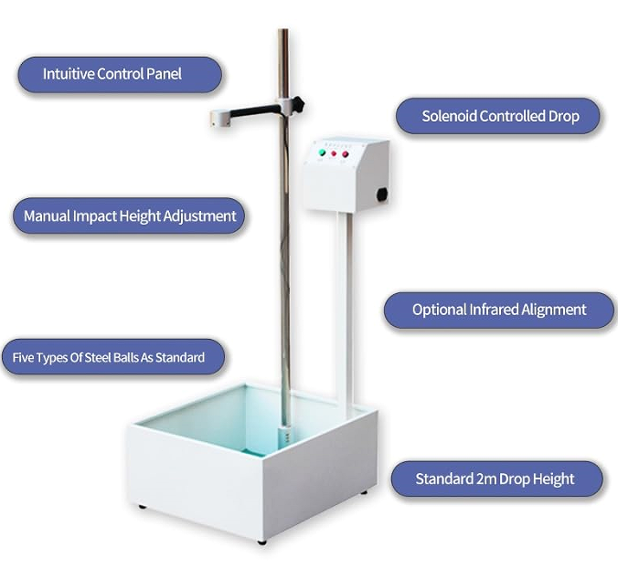 UP-3000 High Precision Falling Ball Drop Impact Tester with Stepless Adjustable Drop Height and Multiple Standard Steel Balls