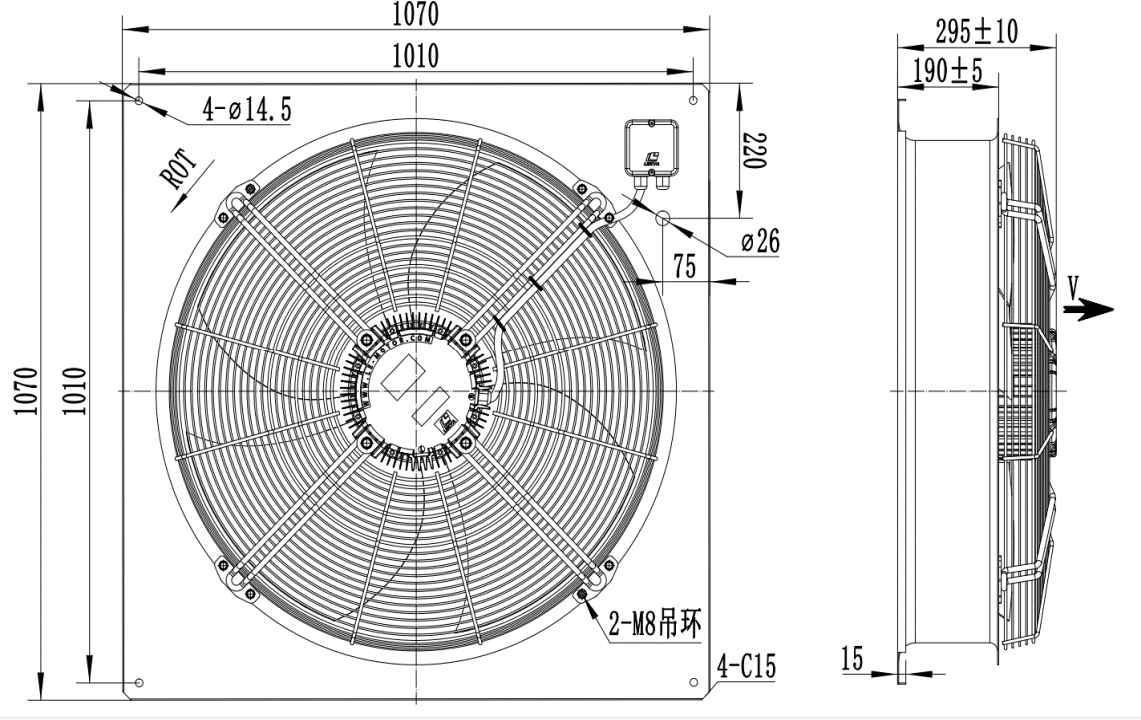 3 Phase Industrial Axial Flow Fans Blower 380V 850mm For Unitary Duct Units