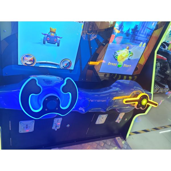PlayFun Coin Operated Cat and Mouse Indoor Driving Game Kids Drive Car Racing Speed Drift Arcade Family Redemption Game Machine