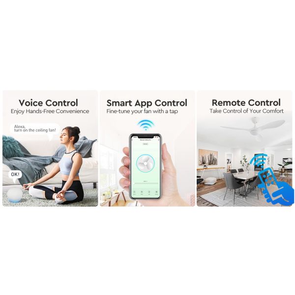 52 Inch White Ceiling Fan With Dimmable LED Light And Remote Control DC Motor