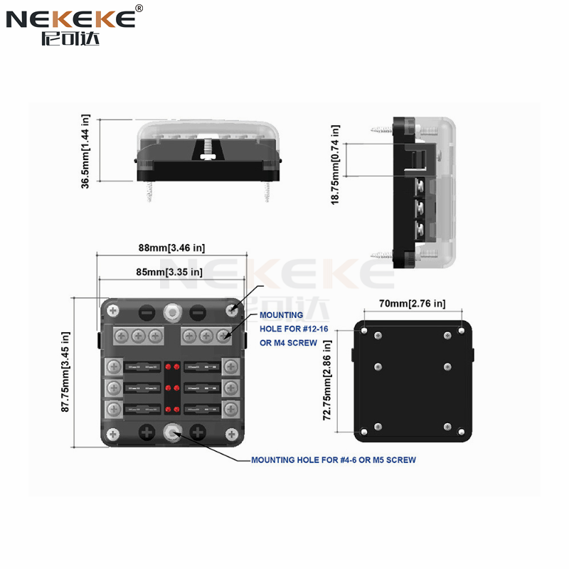 6 Way Marine Fuse Block With Negative Bus , PBT Material Boat Fuse Panel