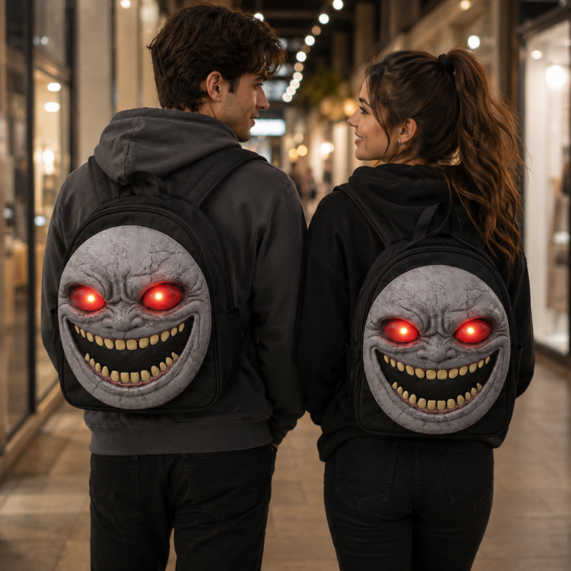 Horror Ghost Face Backpack with Detachable Latex Panel, LED Glowing Eyes, Adjustable Straps for Halloween Party Cosplay Travel
