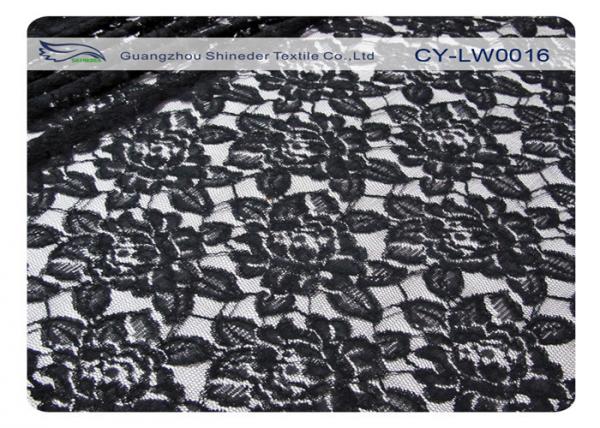 Quality Black Flower Cotton Nylon Lace Fabric , 65% Nylon + 35% Cotton CY-LW0016 for sale