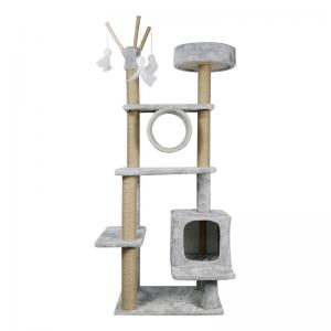 China Gray Short Plush And Sisal Tall Cat Tower Large Cat Tree For Rest on sale
