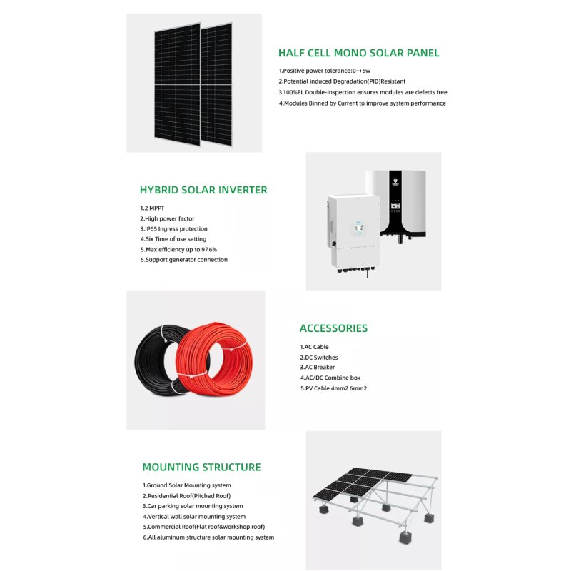 Monocrystalline Silicon 5KW 8KW 10KW Solar Power System Kit Hybrid Complete for Home