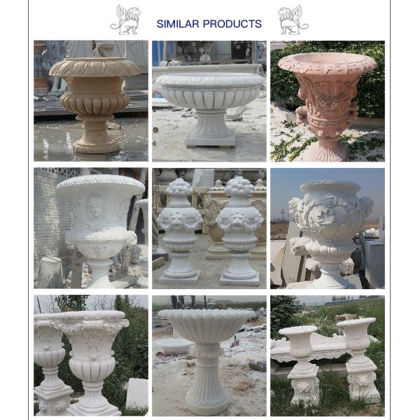 Marble Round Flowerpot Natural Stone Modern Planter Vase Western Style Classical Design Outdoor Large