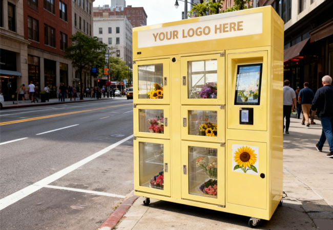 Fresh Flower Vending Machine with Adjustable Temperature Thick Cold Rolled Steel and Power Saving LED Lighting