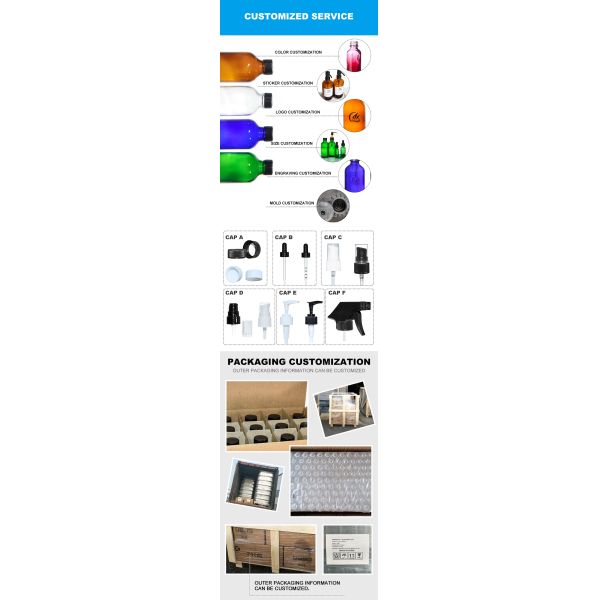 Free Sample 15ml 30ml 60ml 120ml 250ml 500ml 1000ml Glass Boston Round Bottle with Black Polycone Cap