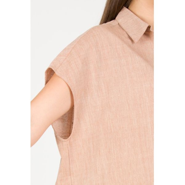 Summer women's fashion oversized cotton shirt dress in beige