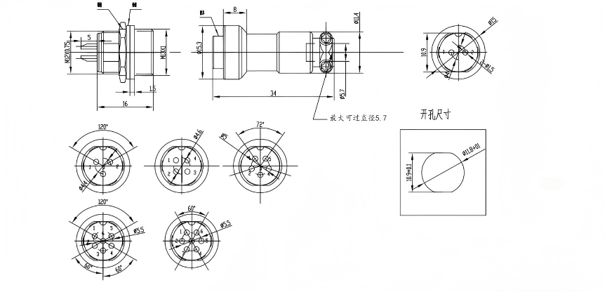 Circular Aviation Connector GX12-2P Male & Female Plug Socket Both Ends With Protective Conduits Power Connector